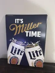 Miller Lite Beer Large Metal Tacker Sign "Its Miller Time" 18 x 24 NEW