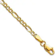 [JewelryWeb] 14k Yellow Gold 2.5mm Semi solid Figaro Chain Bracelet Link-Bracelet for Women and Men