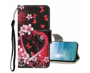 For Samsung Galaxy A13 4G Pattern Wallet Flip Leather Case - Red Heart