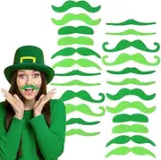 24Pcs St. Patrick's Day Green Mustache St. Patrick's Day Self Simulation Adhesive Creative Fake Green Mustaches Beard Cosplay Costume Accessory for Irish, Green