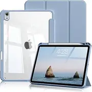 ZKTUYU Case for iPad 11th Generation 11 inch 2025 A16, iPad 10th Generation Case 10.9 inch 2022 with Pen Holder, Clear Transparent Back Shell Trifold Protective Case, Auto Wake/Sleep, Blue