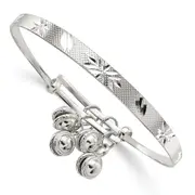 6 Inch Sterling Silver D/C & Textured Bells Adjustable Children'S Bangle Bracelet