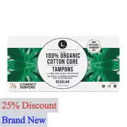 L. Organic 100% Cotton Core Tampons Regular, 76 Count