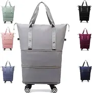 [Generic] Klarson Expandable Bag with Wheels, Lightweight Durable Rolling Duffle Bag with Wheels and Expandable Wheeled Carry-On Bag Foldable Suitcase Without Handle, (Gray)