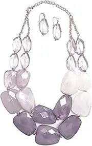 [Secret for Longevity] Grey Smoky Quartz Pale Lavender Lilac Frosted White Colored Resin Big Chunky Statement Necklace
