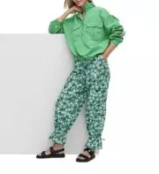 Diane von Furstenberg Utility Jazz Dot Green Cargo Pants DVF Nylon Sz. 1X P04