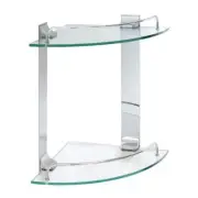 MODONA 9.5 in x 13.5 in Double Glass Corner Shelf w Pre-Installed Rails Chrome