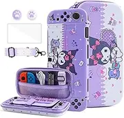 HYPERCASE Switch OLED Carrying Case Set of Kuromi, With Cute Travel Bag for Accessories, Purple Hard Protective Cover, Screen Protector, Shoulder Strap & 2 Thumb Caps