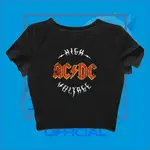 HITAM CROP TOP BAND ACDC CROP TEE ACDC 高壓帶金屬音樂搖滾 GRUNGE CROP