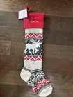NWT POTTERY BARN Fair Isle Knit Gray Red Moose Christmas STOCKING Mono Scottie
