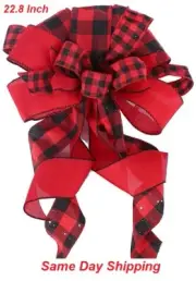 13 x 12 Inch Red Glitter Treetop Christmas tree topper with Bow Wired Edge Large