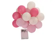 1 Set of 20 LED Pink 5cm Cotton Ball Battery Powered String Lights Christmas Gift Home Wedding Party Girl Bedroom Decoration Outdoor Indoor Table