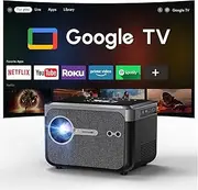 4K UHD Portable Projector with Google TV for Home Theater with WiFi 6 Bluetooth, Dolby Audio 30W Bass, 20-250" 70% Zoom, Auto Focus, HDMI USB AV Ports, NFC for Gaming Outdoor Camping Movie Nights