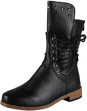 [ZIRIA] Women's Shoes Zip Women's Boots Solid Office and Career Round Toe Rivet Heels Women Boots
