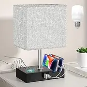 Dimmable Table Lamp for Bedroom, Touch Control Bedside Lamp with USB C+A Ports & Phone Stand, Compact Nightstand Lamp with LED Bulb - for Living Room, Dorm, Kids Room