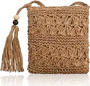 [Marjoramy] Stroh Crossbody Bag, Woman Weaving Shoulder Pocket, Summer Beach Bag Vintage Manual Work Shoulder Bag Bohemian Style Hand -Woven Shoulder Bags, Travel for Women Vacation Leisure