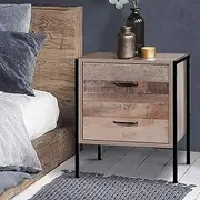 Artiss Bedside Table Wooden Bed Side Tables Storage Small Narrow Desk Chest of Drawers, with 2 Drawer and Metal Legs, Bedroom Home Furniture Tallboy Lamp Stand Nightstand Cabinet in 51cm Height