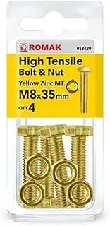 Romak 018420 Yellow Zinc HI Hex Tensile Bolt and Nut, M8 Thread Size x 35 mm Thread Length