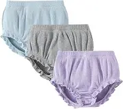[SOBOWO] 3-Pack Bloomers for Baby Girls Diaper Covers Ribbed Ruffle Solid Triangle Baby Girl Shorts Summer Toddler Underwear