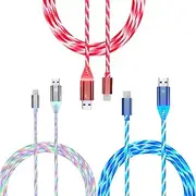 3 Packs 5ft Switch On/Off 3A Fast Charging Led Flowing USB Type C Charging Cable USB C Light Up Type C Cord Compatible with Galaxy Note 20 Ultra/Note 10/S20 (Blue/Red/Color-Changing)