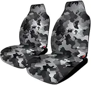 HETVBNS - Breathable Car Seat Cover Black White Grey Camouflage Front Car Seat Protector with Elastic Band Edge Car Seat Cushions