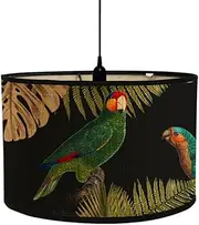 FANSU Bamboo Lampshade Classic Modern Drum Lampshade Replacement Lampshade Handmade for Table Lamp, Pendant Lamp, Bedside Lamp, Floor Lamp (Green Parrot, 30 x 20 cm)