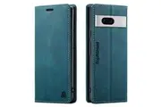 SupRShield For Google Pixel 7 Case RFID Blocking Retro Flip Premium Leather Card Holder Wallet Cover - Cyan Blue