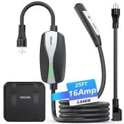 Level 1/2 Tesla Charger, 16A, 25ft Extension Cable, Dual Voltage 240V NEMA 6-...