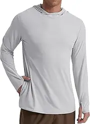 [QIXING] Men's UV Shirt UPF 50+ Sun Protection Long Sleeve Shirt, Gray, M