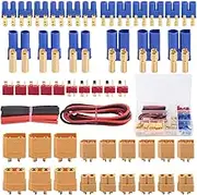 Glarks 76pcs T-Plug / XT60 / XT90 / EC3 / EC5 Male & Female Plug Adapter Connectors Kit [Including: 14 GA Silicone Wire and Shrink Tubing] for RC Lipo Battery Accessories