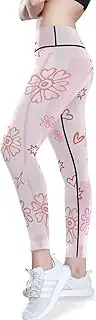 [GuoChe] Printed Yoga Leggings for Women High Waist Valentine's Day Hearts Flowers Stars Light Pink Sweatpants High Waisted