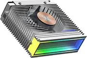 M.2 2280 ARGB Hard Drive Heatsink PWM Dual Fan Solid State Drive Radiator M2 SSD Cooling 5V 3Pin Addressable RGB Sync SSD Cooler with Thermal Pad (White)