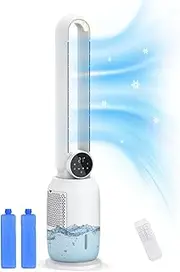 YOPOWER Bladeless Tower Fan Air purification Cooler, Evaporative Air Cooler with 2.5L Water Tank, 3 Speed Wind, 12H Timer for Bedroom Office, Windowless, Quiet