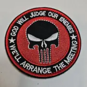 God Will Judge Our Enemies We'll Arrange The Meeting patch hook and loop Red 3"