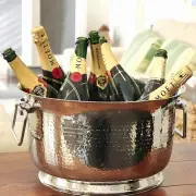 Silver Stainless Steel Wall Hammered Champagne Wine Ice Bucket Tub & Handles