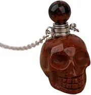 [HXSCOO] Gemstone Skull Head Perfume Bottle Pendant For Women Hand Carved Crystal Skull Figurine Essential Oil Necklace Gift