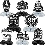 8Pcs Rip to My 20s Honeycomb Centerpieces, Black Silver Death of My Youth 30 Party Decorations for Table, Funeral Gothic Thirty Birthday 3D Table Party Supplies