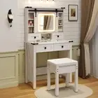 Makeup Vanity Desk w/ Mirror and Lights Dressing Table & Stool Set w/ Mirror