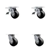 4 Inch Glass Filled Nylon Swivel Caster Set with Ball Bearing 2 Total Lock Brake