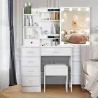 Dressing Table LED Makeup Mirror Stool Set Vanity Desk White with 6 Drawers