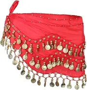 [Garneck] Red Skirt and Hip Scarf Set for Women and - Perfect for Dance Classes - Costumes and Performances with Elegant Sequins and Dangling Coins