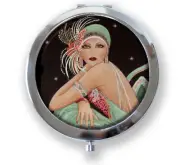 Roaring 1920s Age of Jazz Art Deco Flapper Cosmetic Compact Mirror Keepsake