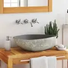 Oval Shaped Bathroom Sink River Stone Washroom Vanity Basin Above Counter Bowl