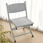 Imitation Rattan Collapsible Chair, Handwoven Home Folding Chair, Portable Garden Chair with Backrest, Fold Up Seats with Non-Slip Feet Pads(Grey,Small)