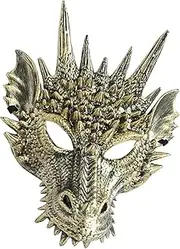 ａ aternee Dragon Mask, Halloween Masquerade Mask Props Fantasy Novelty Scary Animal Mask, Dragon Head Mask for Costume, Cosplay, Festival Shows, Gold