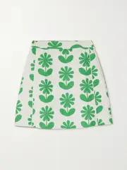 [SINDISO KHUMALO] SINDISO KHUMALO - Zaza Quilted Floral-print Cotton Mini Skirt - Green - UK 12 UK 12 Green