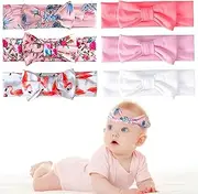 [LUFFLOK] 6 PCS Baby Headbands for Girl, Pink Bow Knot Elastic Headbands, Print Soft Flexibility Nylon Hair Bands with Six Size for Photography Props Hair Accessories (6 Pcs, One Size)