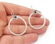 Hammered Dangle Earring Blank Base Settings Silver Resin Cabochon inlay G25883