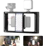 MR11 Smartphone Video Rig with Light, Built-in Battery Wireless Charging, Cold Shoe, ARRI Hole, 1/4" Hole, Remote Control, Rotatable Clamp, All-in-one Phone Vlogging Cage Video Stabilizer Grip