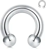 [FECTAS] PA Ring Internally Threaded Circular Barbells Horseshoe Prince Albert Piercing Jewellery 00G-0G-2G-4G-6G-8G-10G-12G 12mm/16mm/19mm Surgical Steel Pierced Body Jewellery Silver